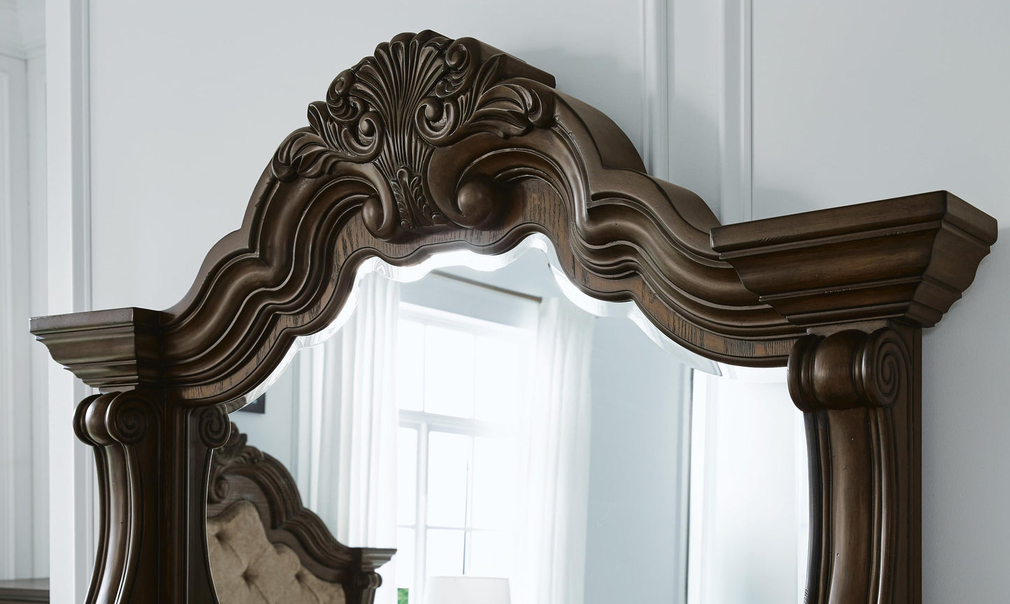 Maylee  Upholstered Bed With Mirrored Dresser