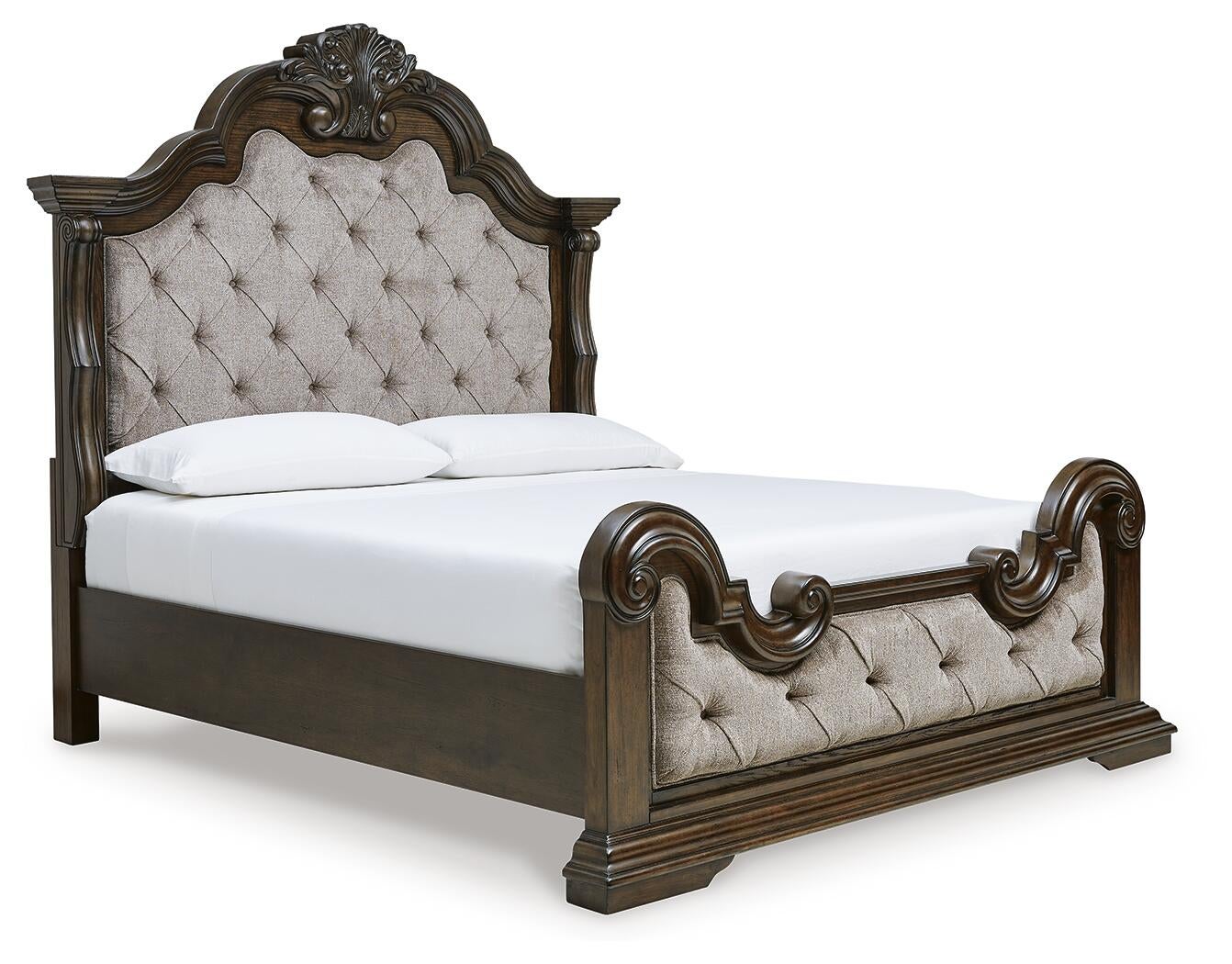 Maylee  Upholstered Bed, Dresser, Mirror, Chest And Nightstand