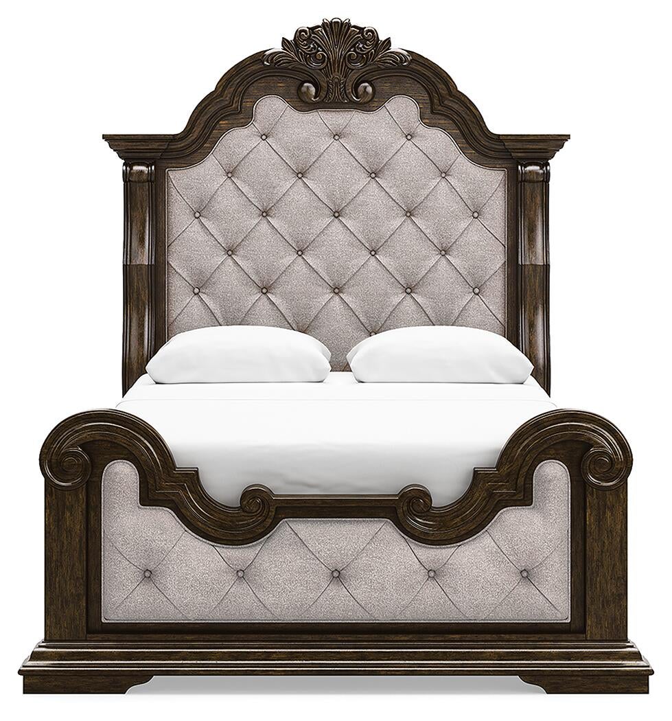 Maylee  Upholstered Bed, Dresser, Mirror, Chest And Nightstand