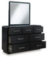 Rowanbeck  Upholstered Panel Bed With Mirrored Dresser, Chest And Nightstand