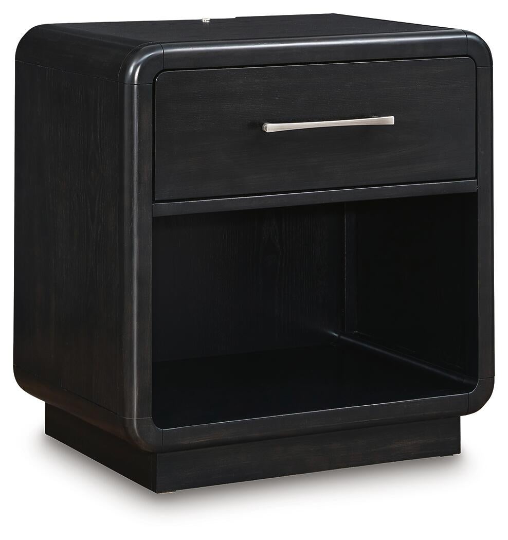 Rowanbeck  Upholstered Panel Bed With Mirrored Dresser, Chest And Nightstand