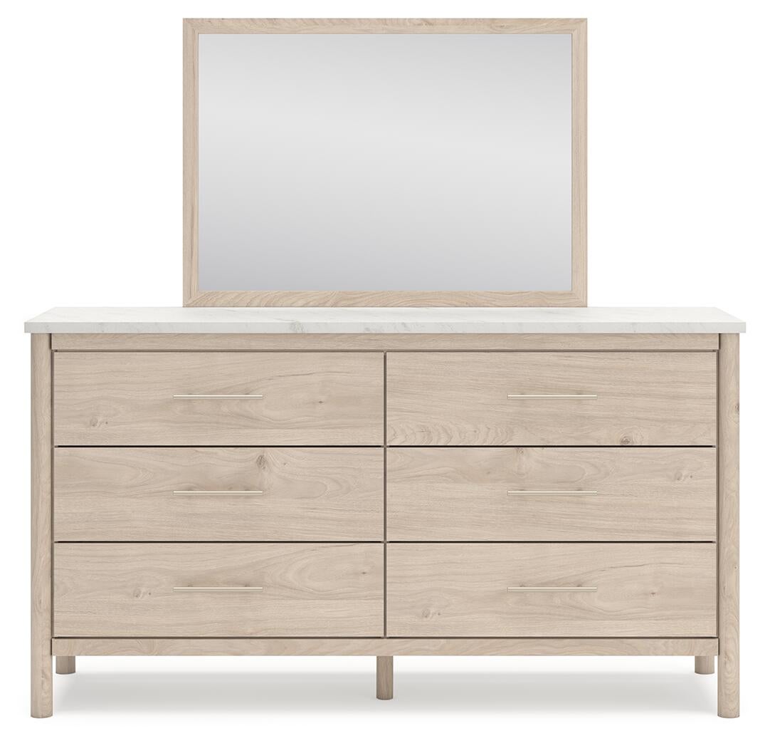 Cadmori  Upholstered Panel Bed With Mirrored Dresser