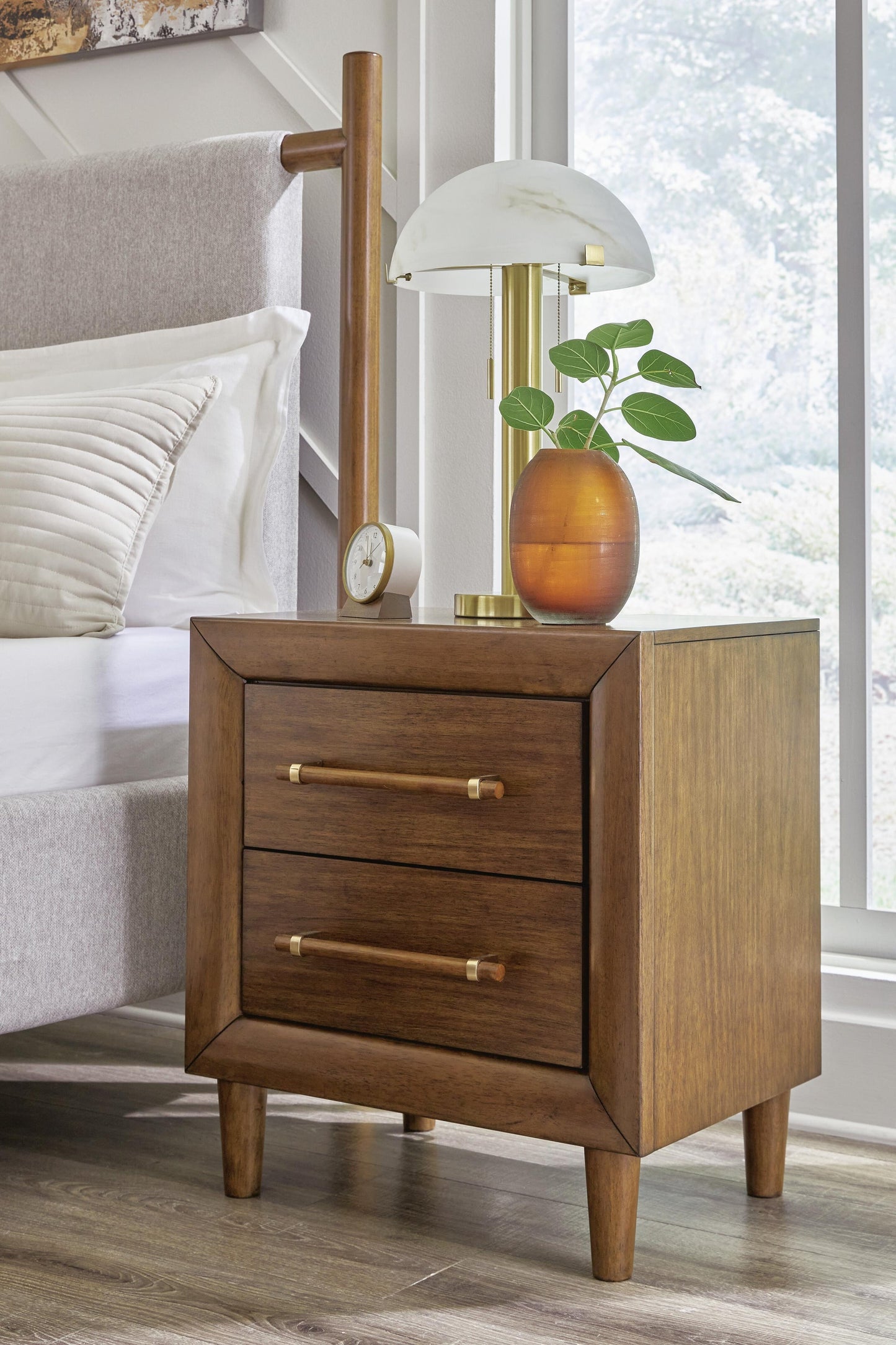Lyncott  Upholstered Panel Bed, Dresser, Mirror, Chest And Nightstand