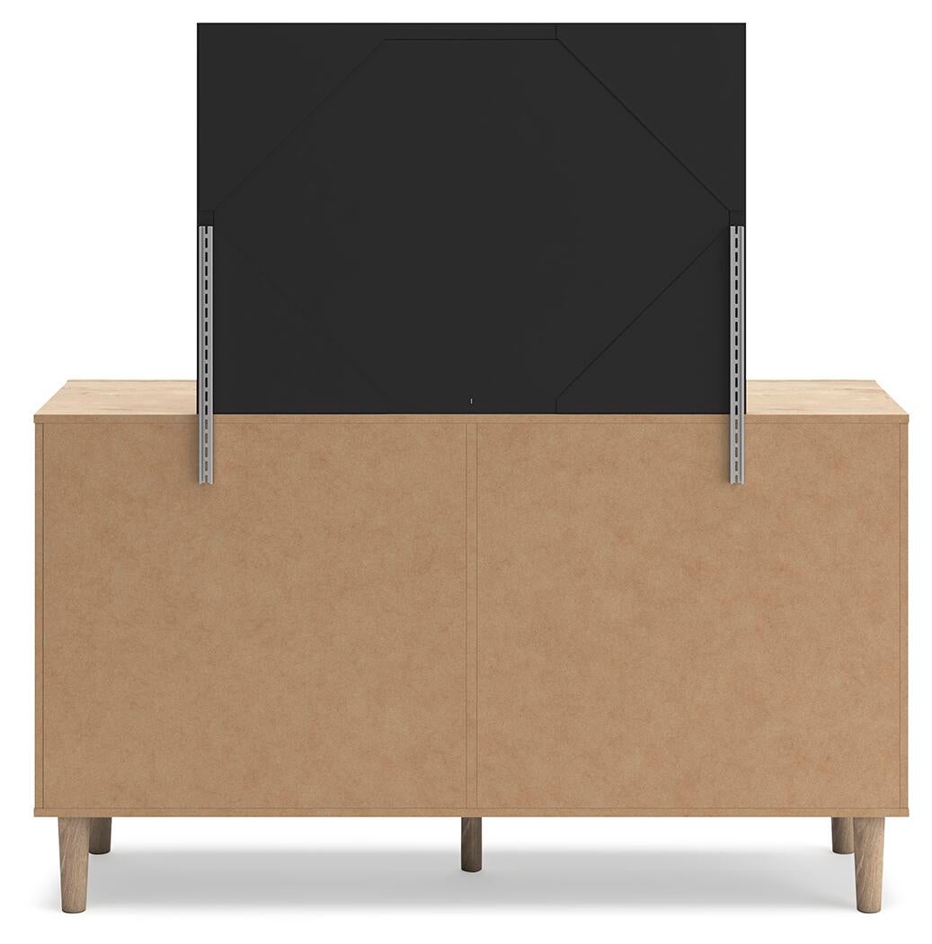 Cielden  Upholstered Panel Bed With Mirrored Dresser And Nightstand