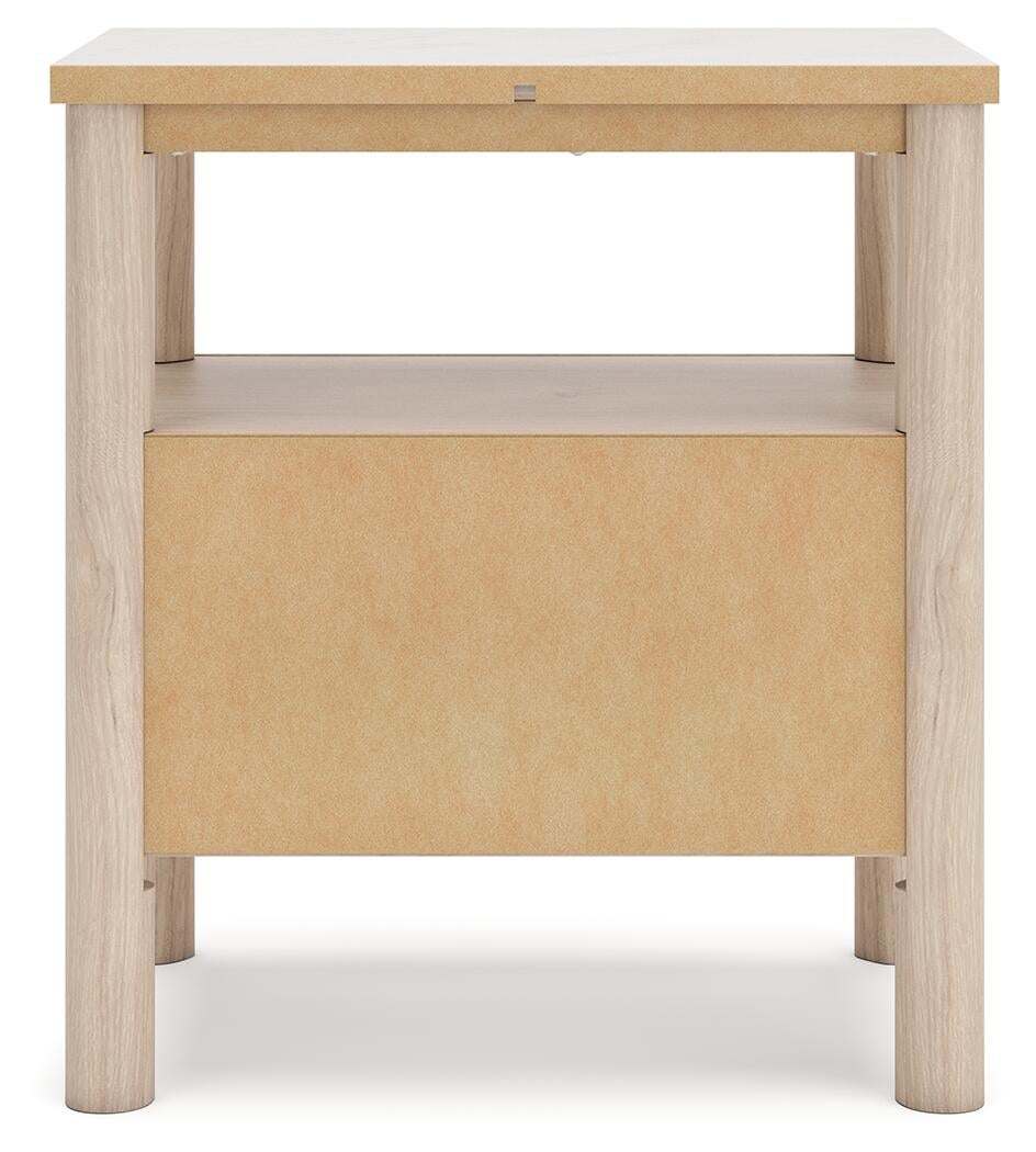 Cadmori  Upholstered Panel Bed With Mirrored Dresser And Nightstand