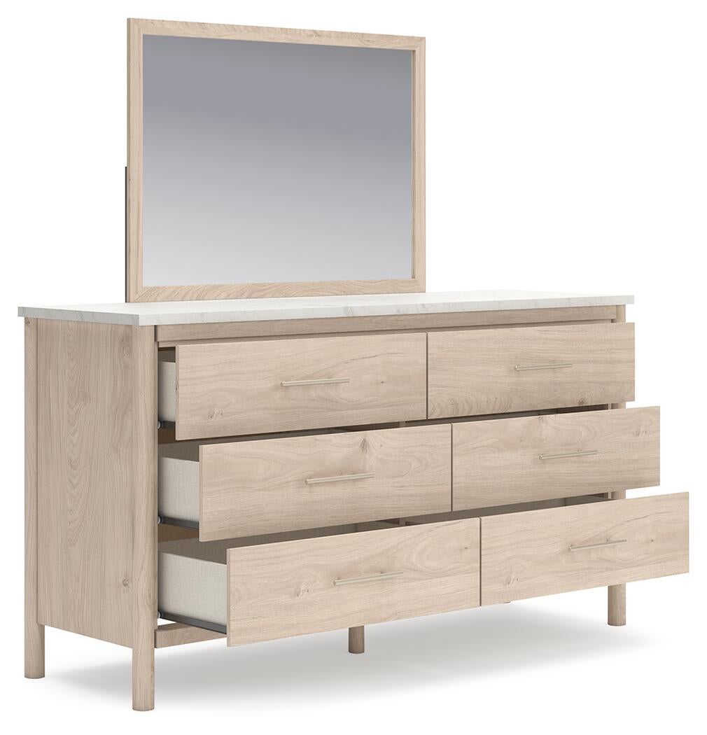 Cadmori  Upholstered Panel Bed With Mirrored Dresser, Chest And Nightstand