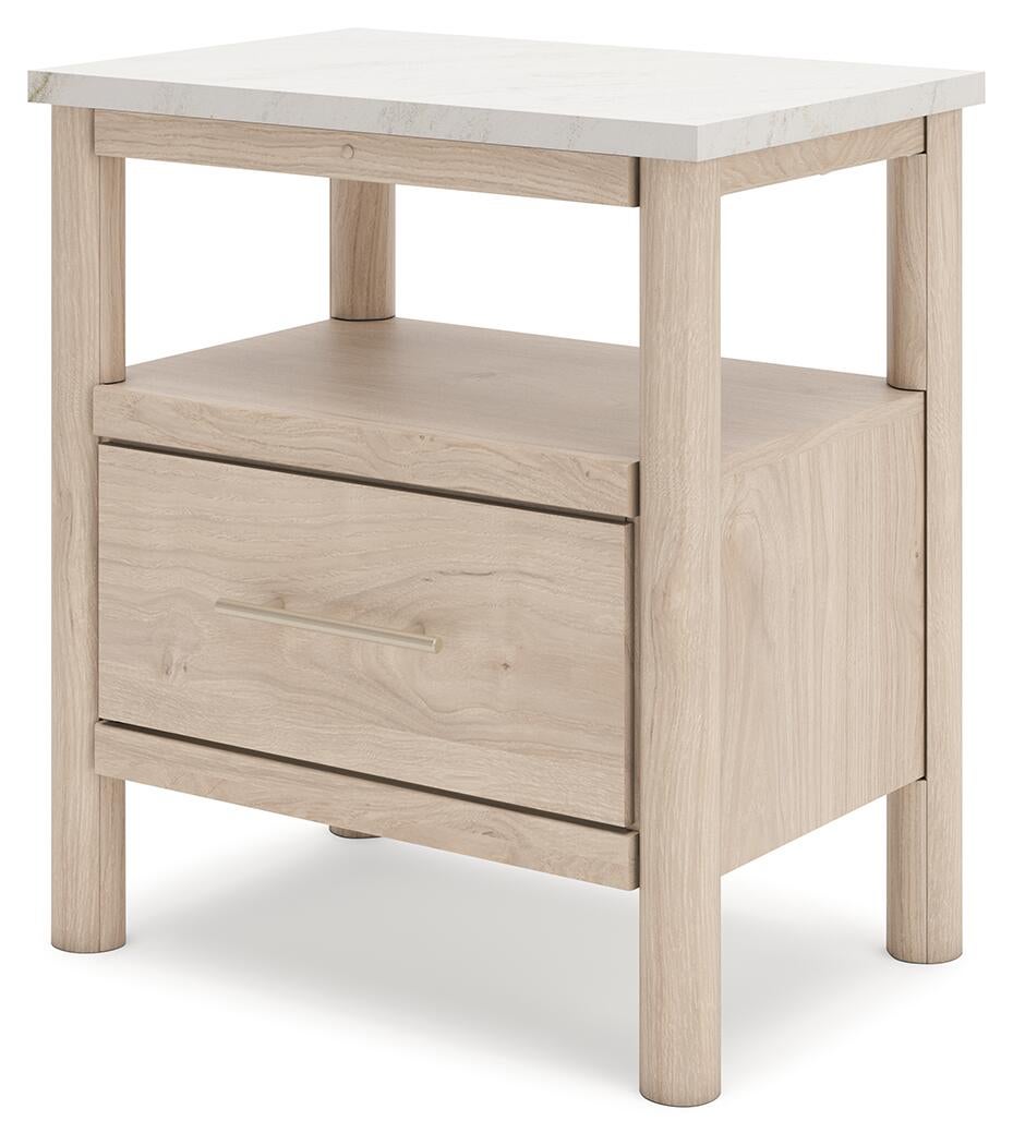 Cadmori  Upholstered Panel Bed With Mirrored Dresser, Chest And Nightstand