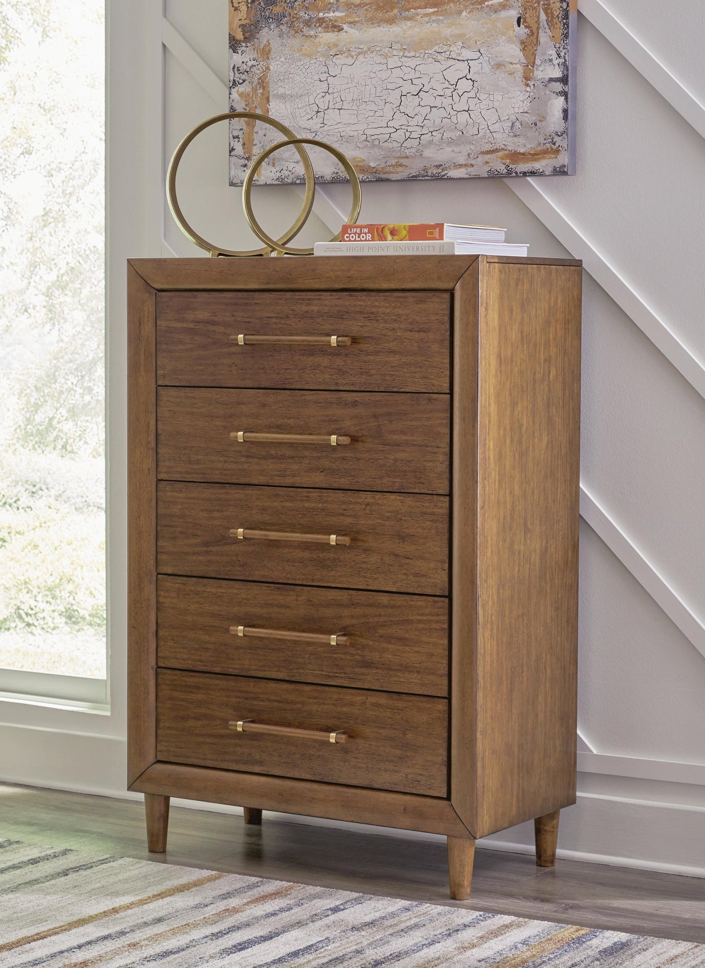 Lyncott  Upholstered Bed, Dresser, Mirror, Chest And Nightstand
