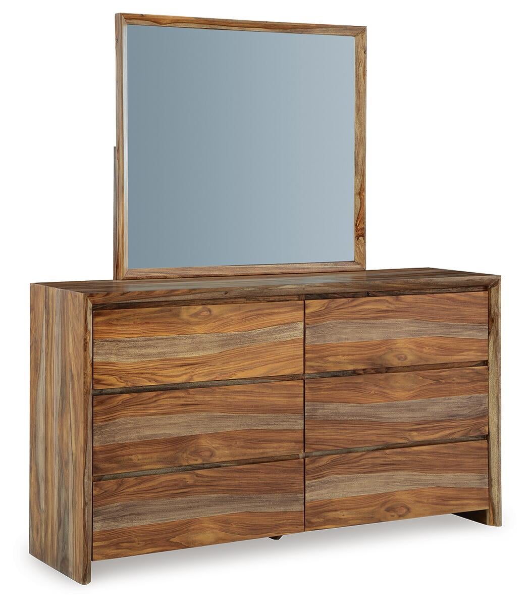 Dressonni California  Panel Bed With Mirrored Dresser