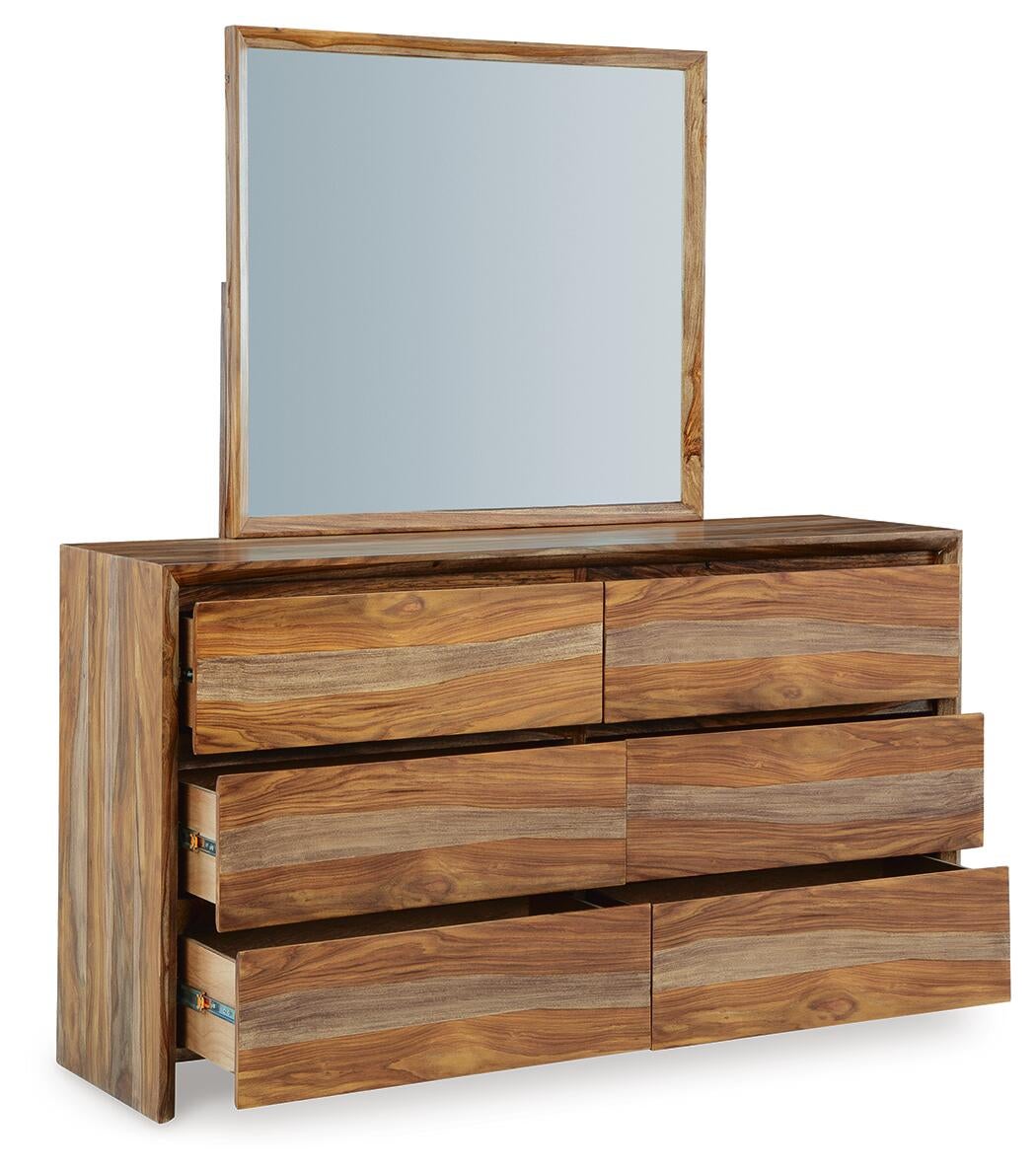 Dressonni California  Panel Bed With Mirrored Dresser