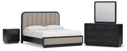 Rowanbeck  Upholstered Panel Bed, Dresser, Mirror And Nightstand