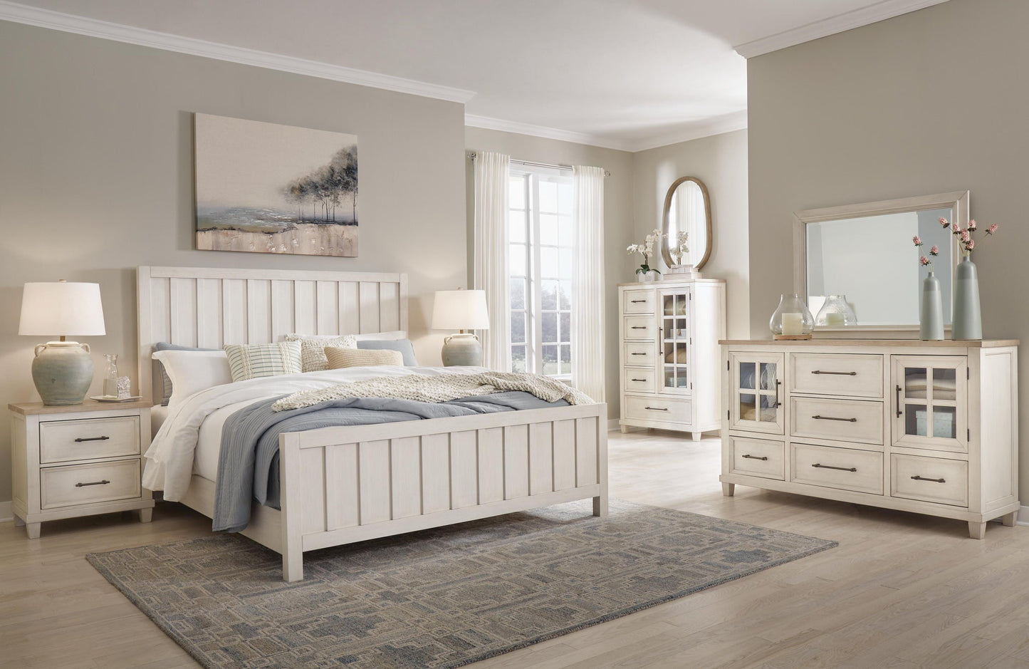 Shaybrock California  Panel Bed, Dresser, Mirror And Nightstand