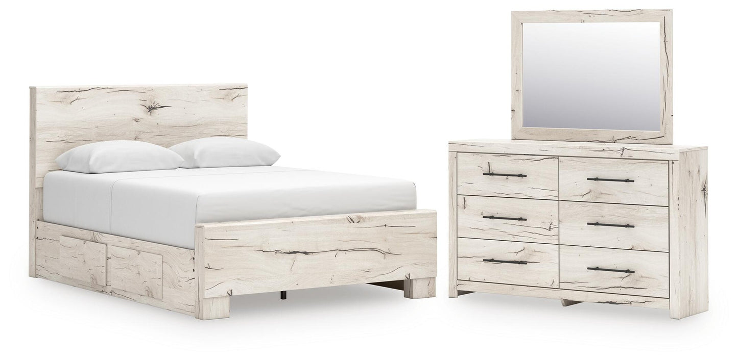Lawroy  Panel Bed With Storage, Dresser And Mirror