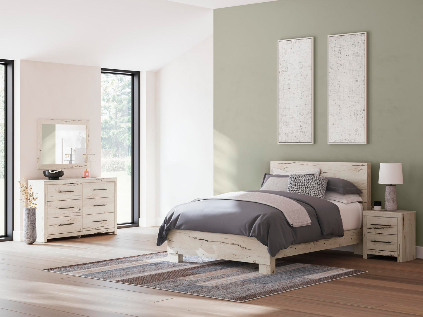 Lawroy  Panel Bed, Dresser, Mirror And Nightstand