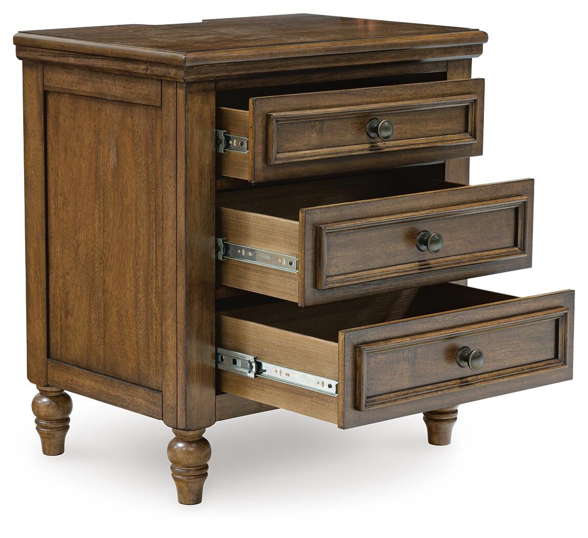 Sturlayne  Upholstered Panel Bed, Dresser, Mirror, Chest And Nightstand