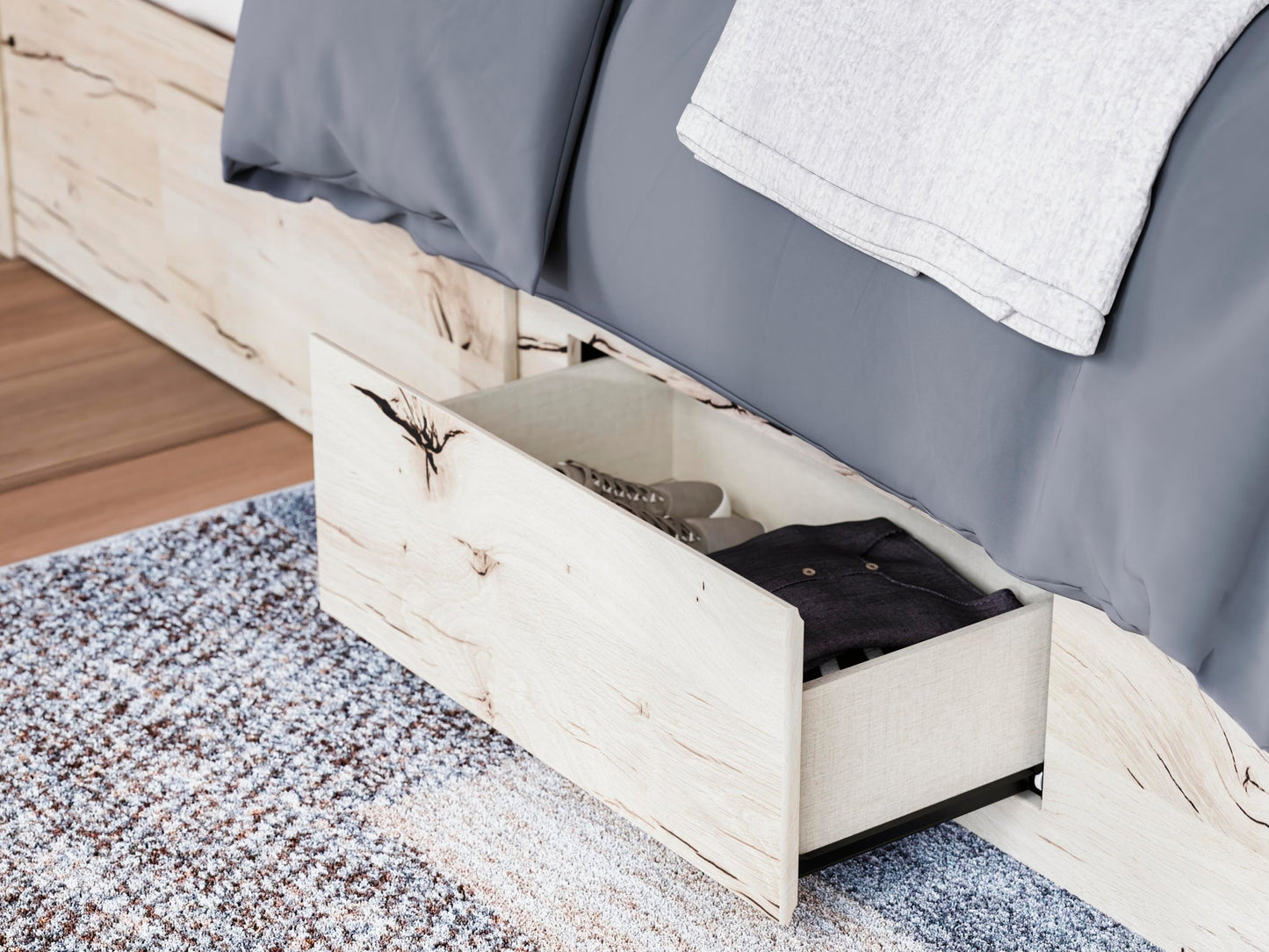 Lawroy  Panel Bed With Storage, Dresser, Mirror And Nightstand