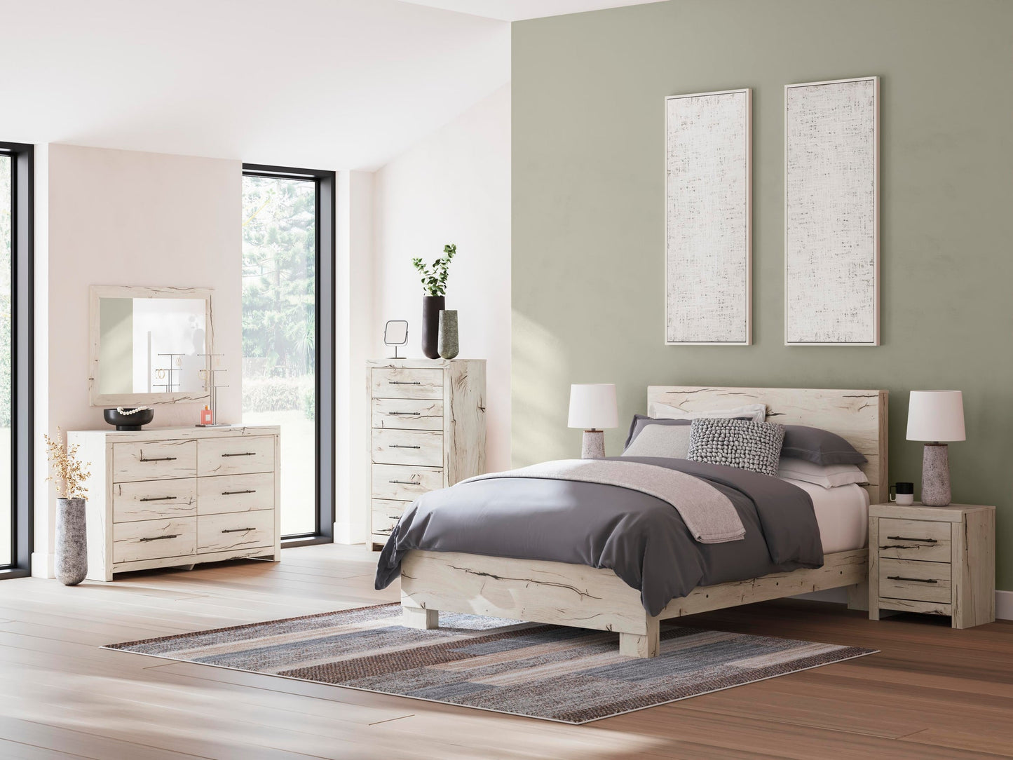 Lawroy  Panel Bed, Dresser And Mirror