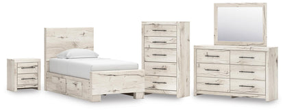 Lawroy  Panel Bed With Storage, Dresser, Mirror, Chest And Nightstand