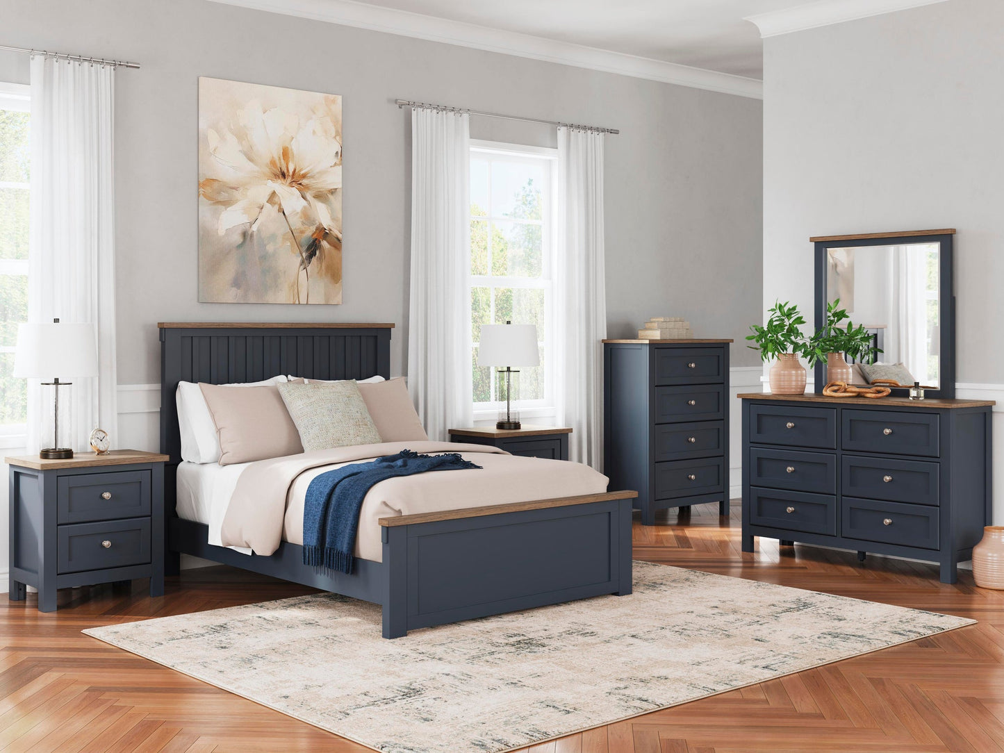 Landocken  Panel Bed, Dresser, Mirror, Chest And Nightstand