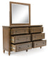 Sturlayne California  Upholstered Panel Bed, Dresser And Mirror