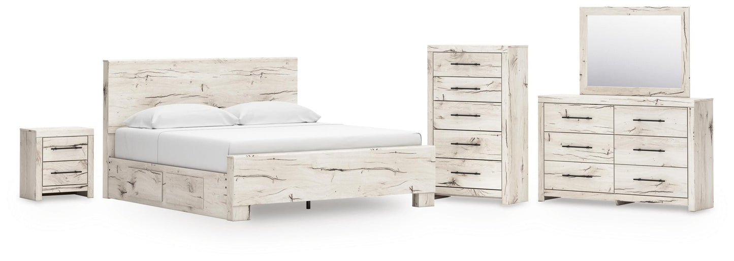 Lawroy  Panel Bed With Storage, Dresser, Mirror, Chest And Nightstand