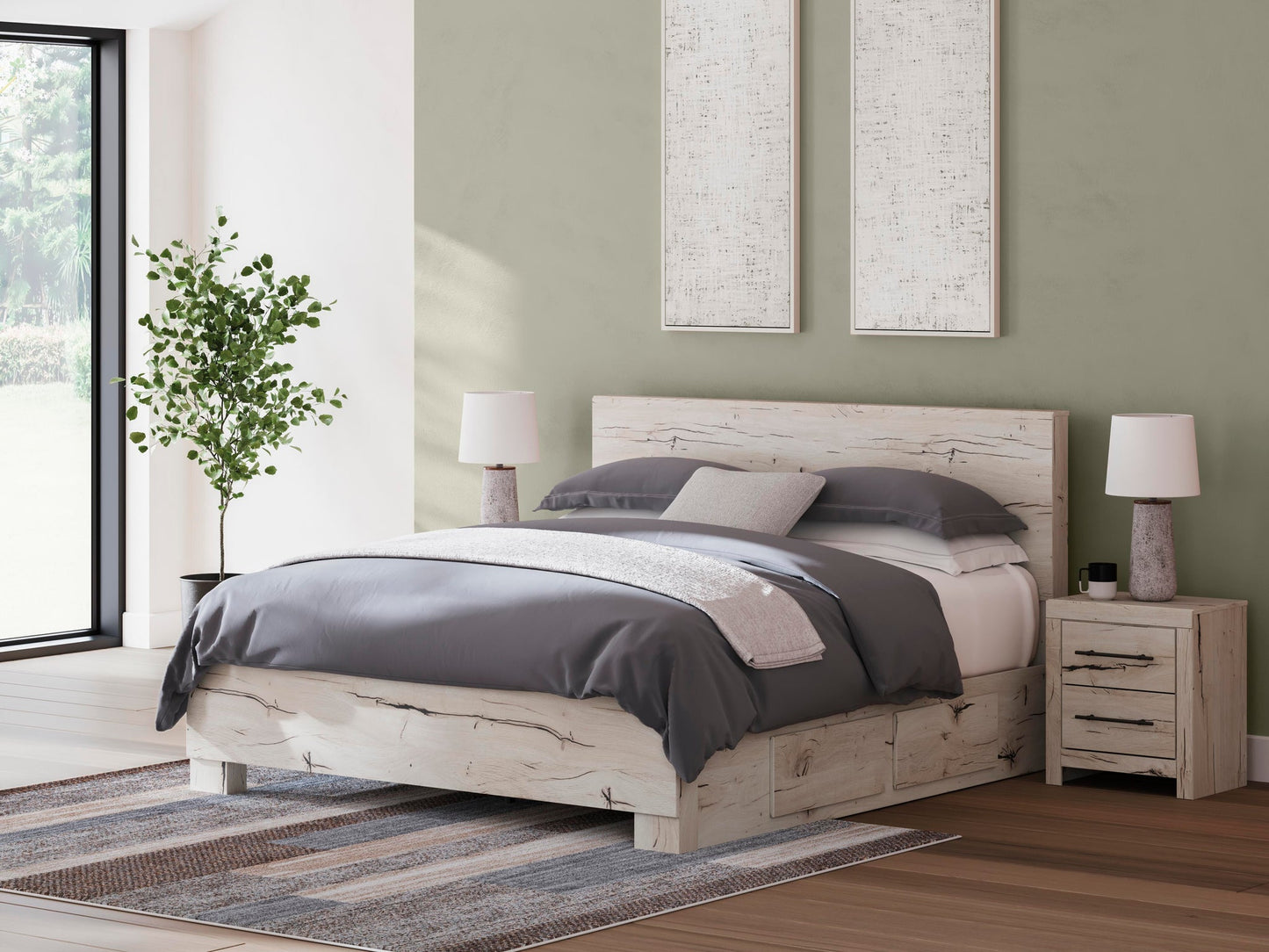 Lawroy  Panel Bed With Storage, Dresser, Mirror, Chest And Nightstand