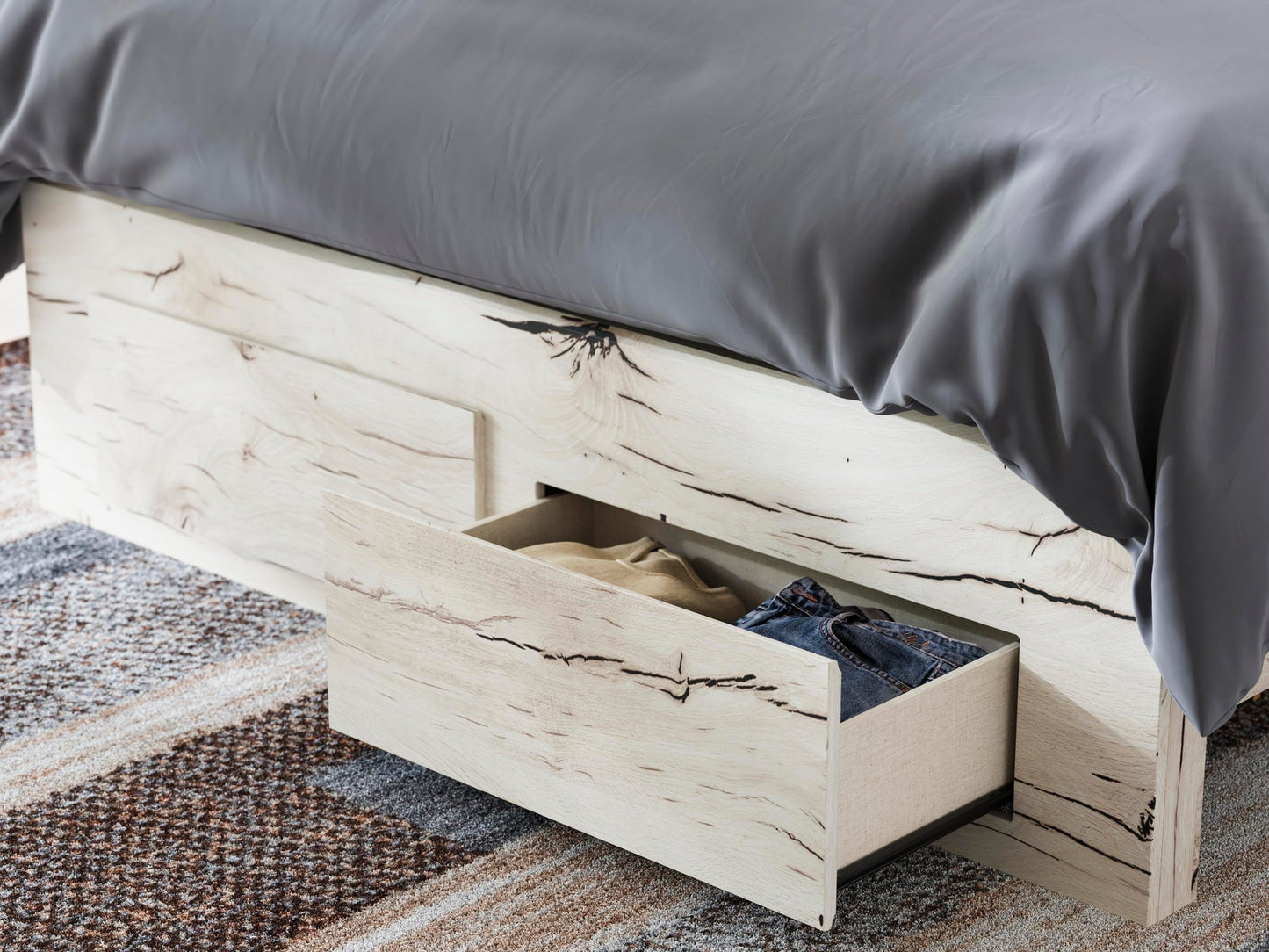 Lawroy  Panel Storage Bed, Dresser, Mirror And Nightstand