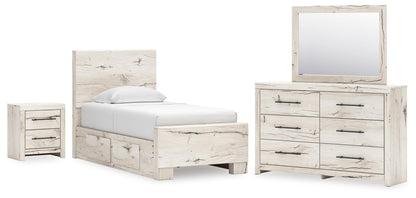 Lawroy  Panel Bed With Storage, Dresser, Mirror And Nightstand
