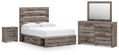 Graystorm  Panel Bed With Storage, Dresser, Mirror And Nightstand
