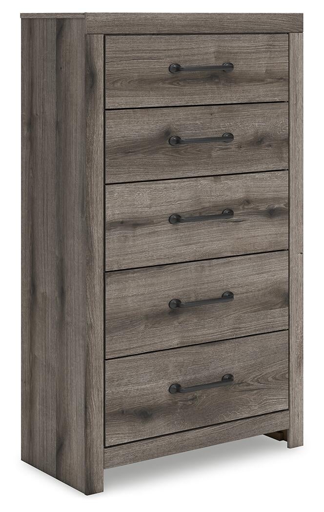 Graystorm  Panel Bed With Storage, Dresser, Mirror, Chest And Nightstand