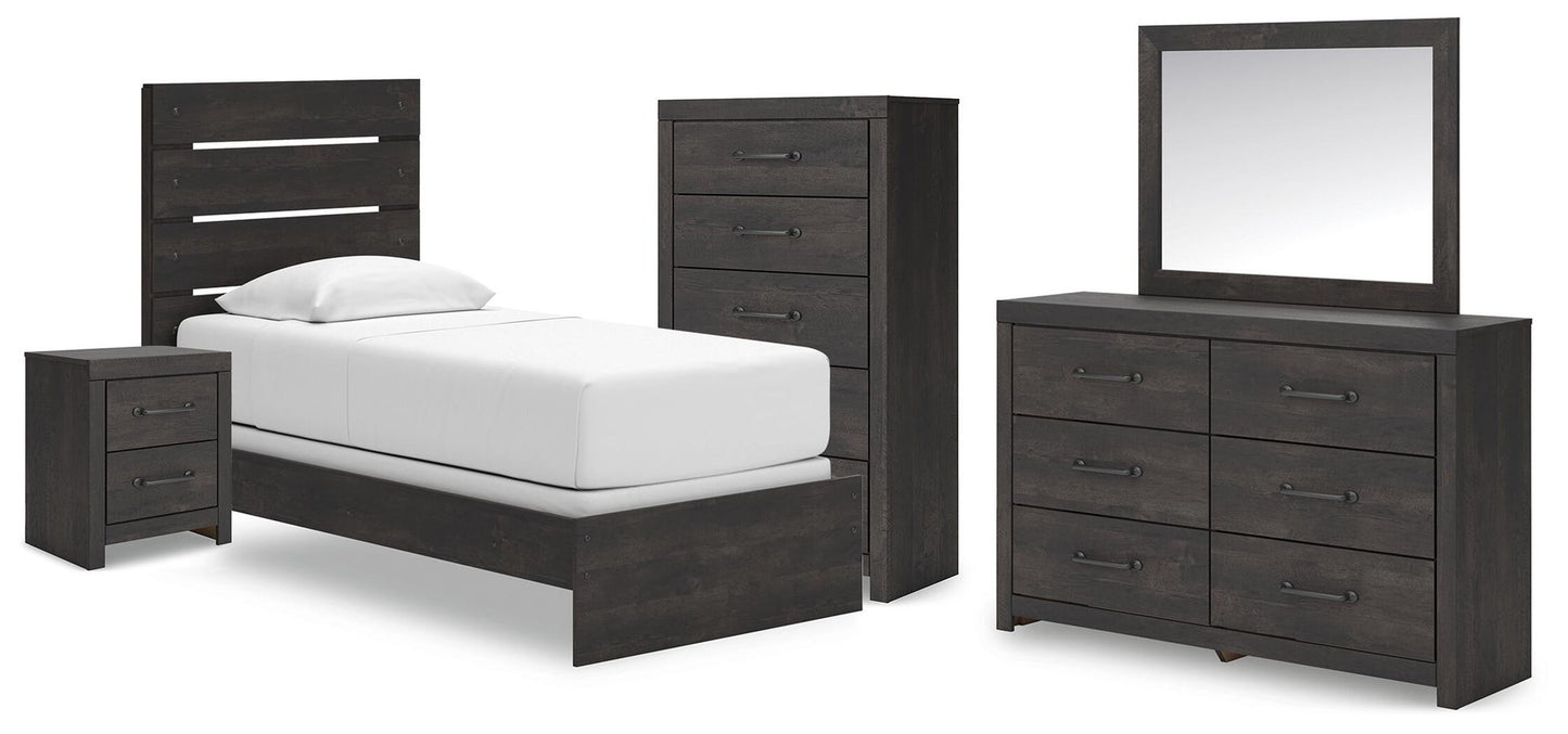 Hollivern  Panel Bed, Dresser, Mirror, Chest And Nightstand