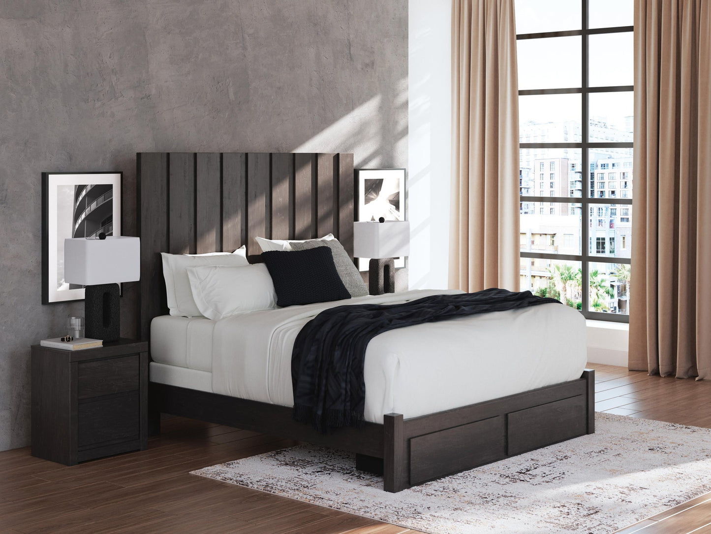 Fraluna  Panel Storage Bed, Dresser And Mirror