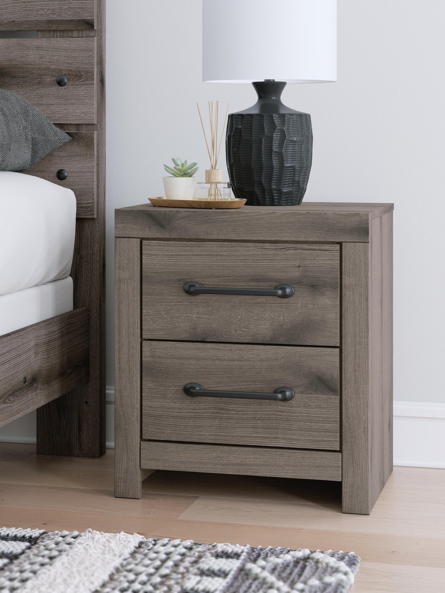 Graystorm  Panel Bed, Dresser, Mirror And Nightstand