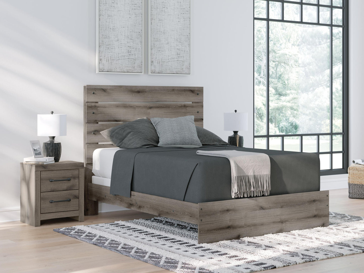 Graystorm  Panel Bed, Dresser, Mirror And Nightstand