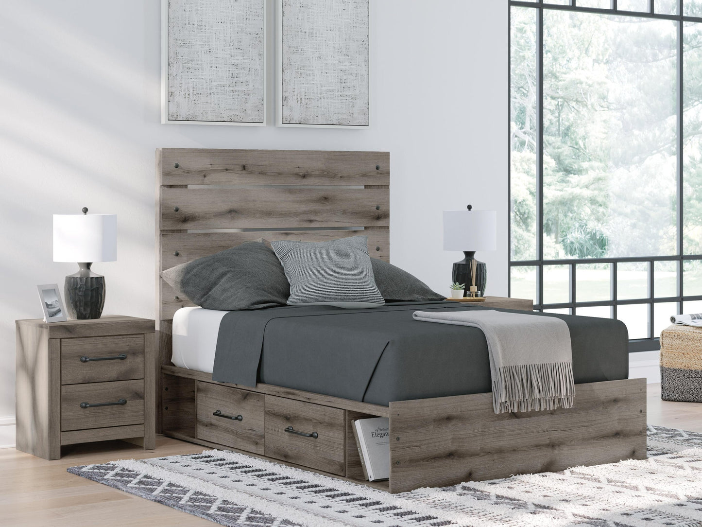 Graystorm  Panel Storage Bed, Dresser And Mirror