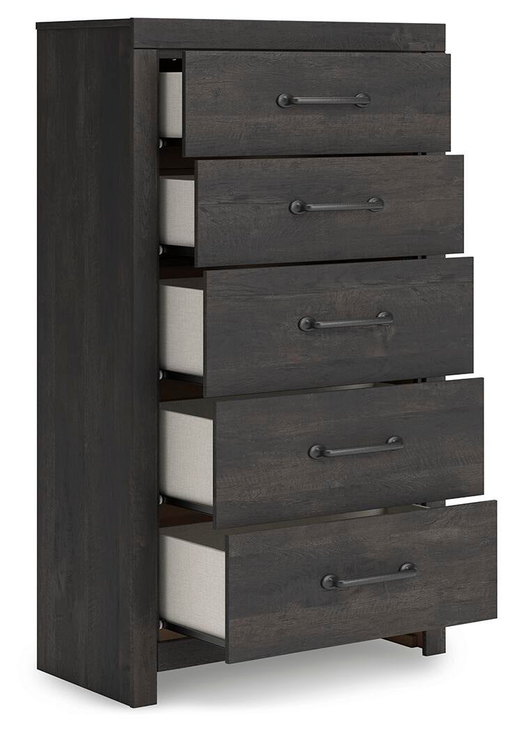 Hollivern  Panel Bed, Dresser, Mirror, Chest And Nightstand