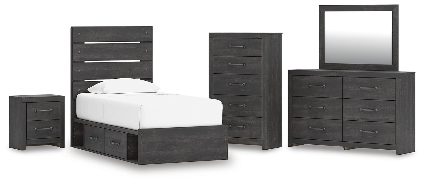 Hollivern  Panel Storage Bed, Dresser, Mirror, Chest And Nightstand