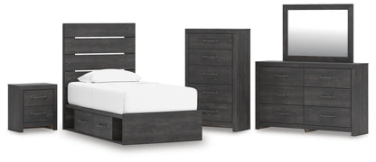 Hollivern  Panel Storage Bed, Dresser, Mirror, Chest And Nightstand