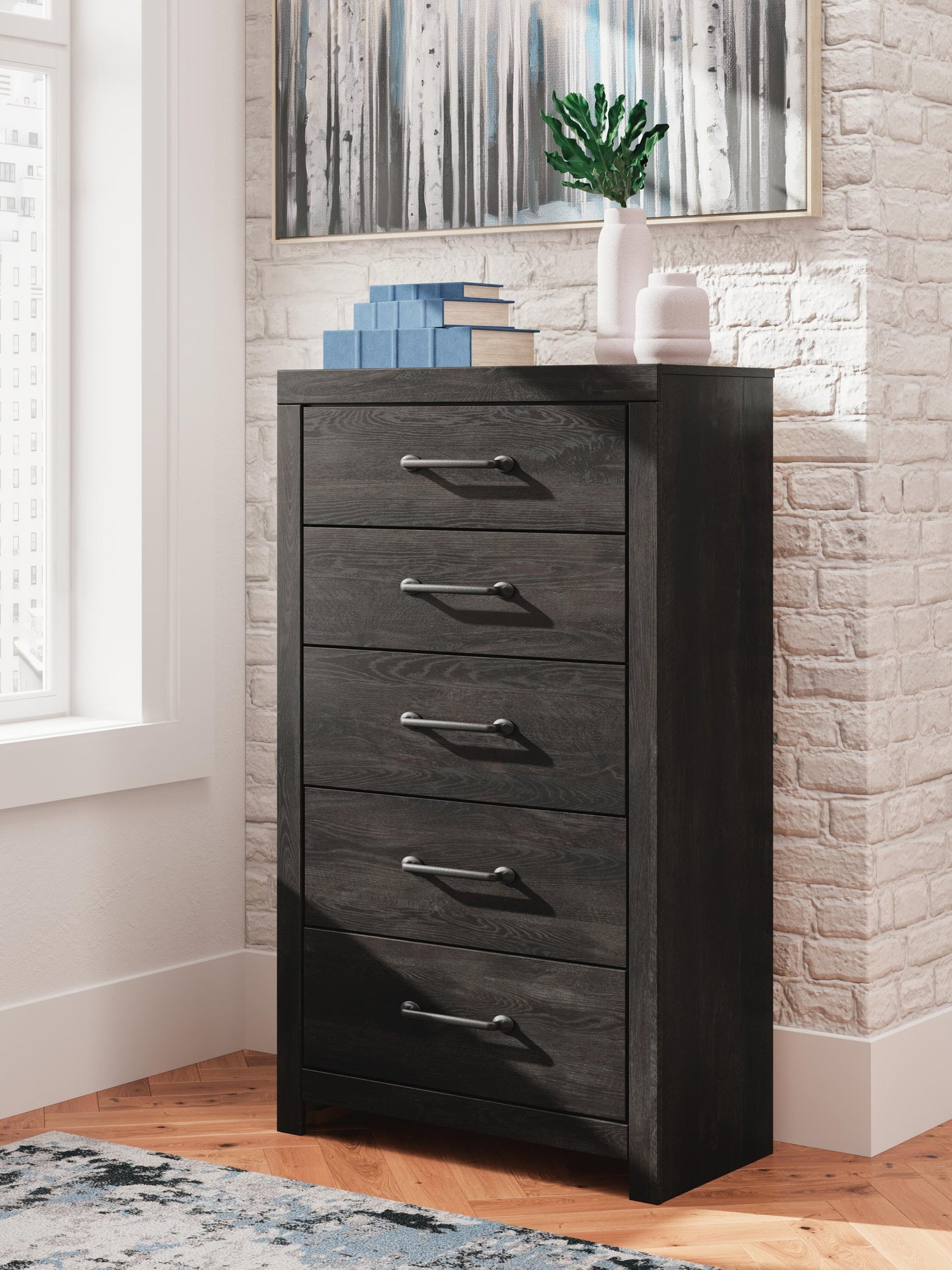 Hollivern  Panel Storage Bed, Dresser, Mirror, Chest And Nightstand