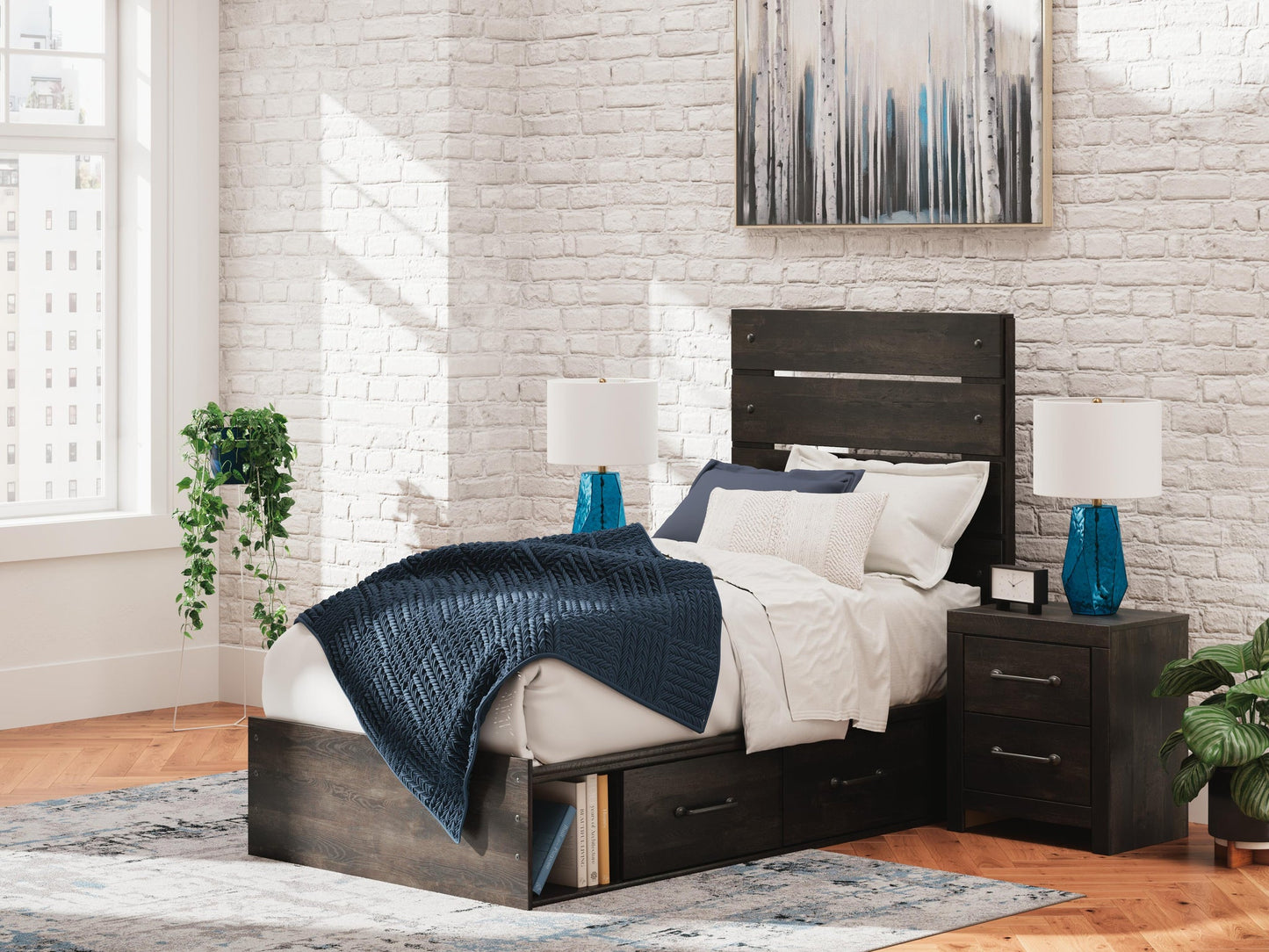 Hollivern  Panel Storage Bed, Dresser, Mirror, Chest And Nightstand