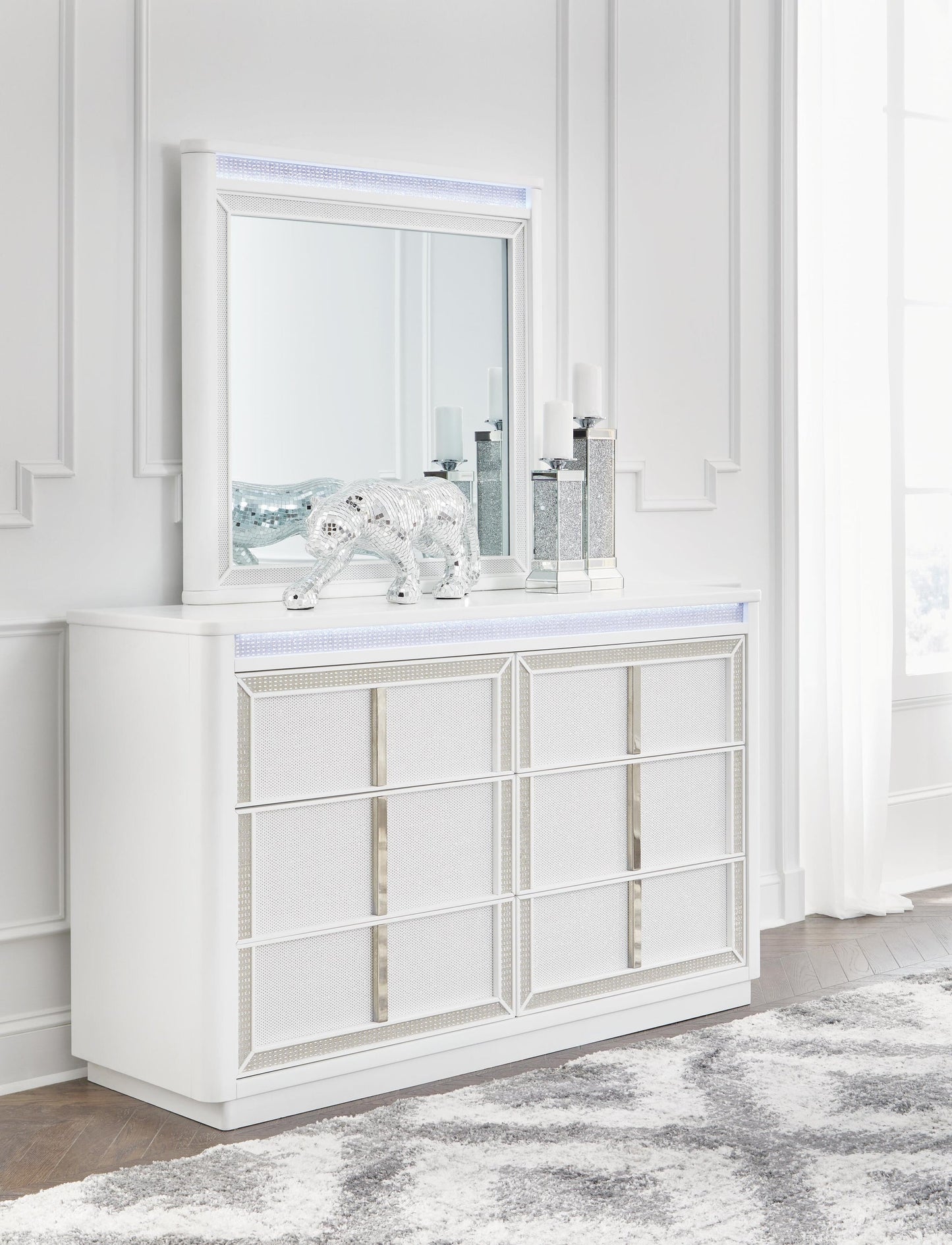 Chalanna  Upholstered Storage Bed, Dresser And Mirror