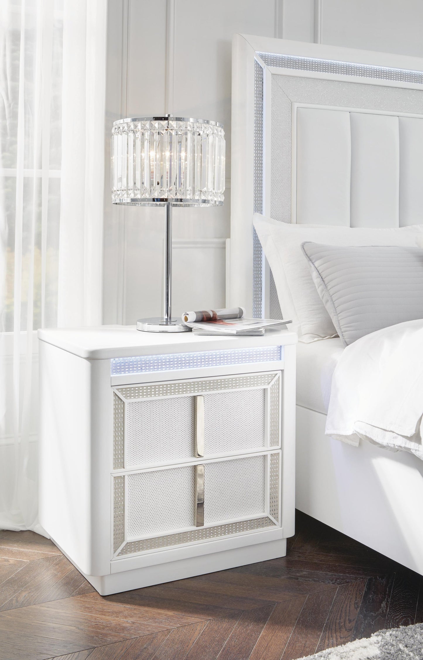 Chalanna California  Upholstered Storage Bed, Dresser, Mirror, Chest And Nightstand