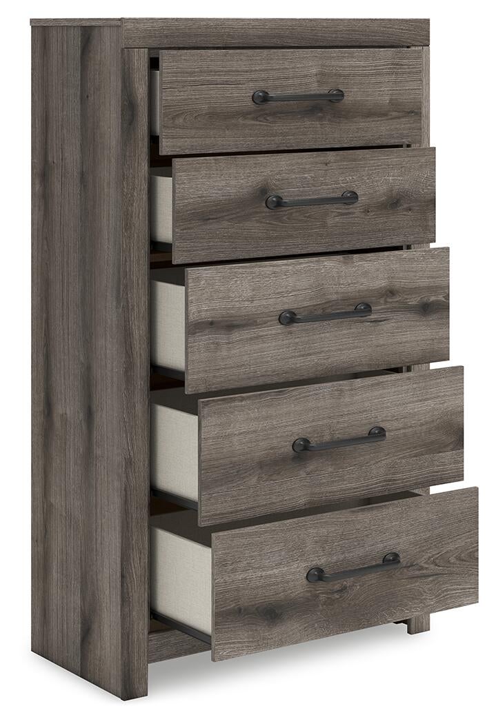 Graystorm  Panel Bed, Dresser, Mirror, Chest And Nightstand