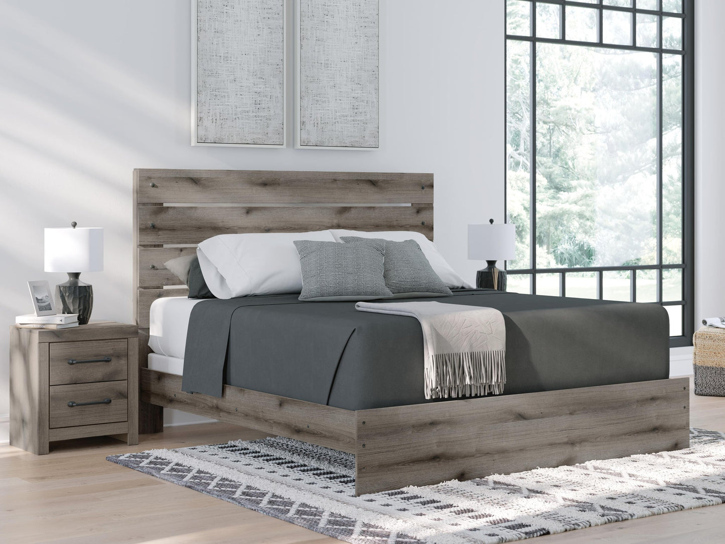 Graystorm  Panel Bed, Dresser And Mirror