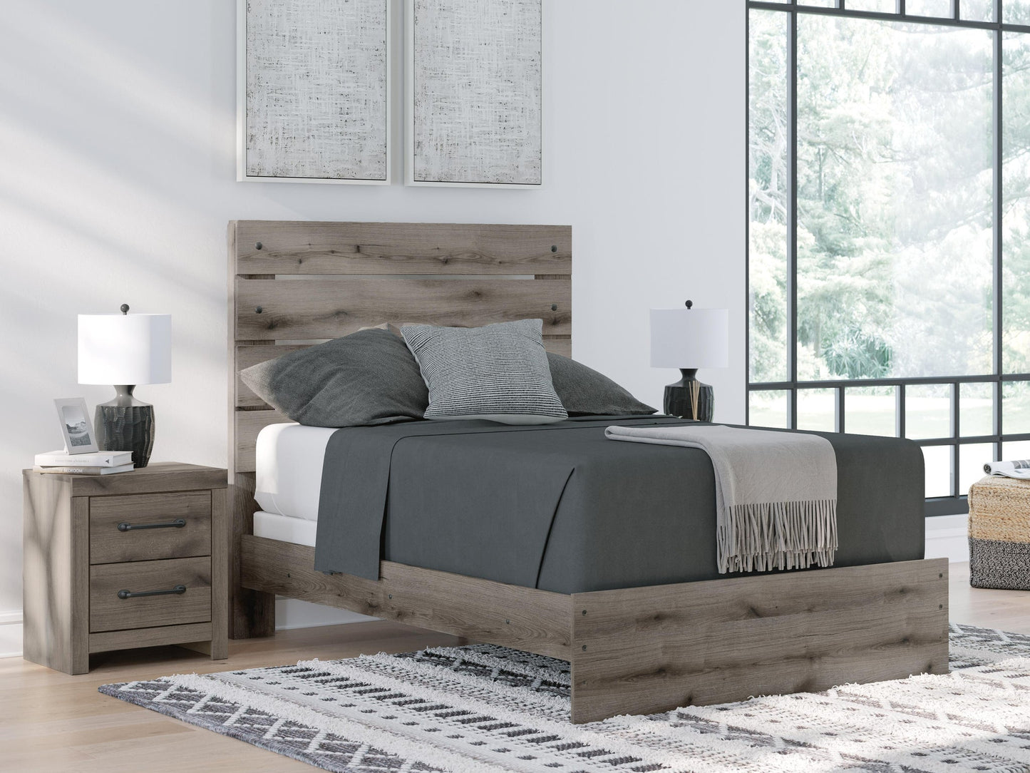 Graystorm  Panel Bed, Dresser, Mirror, Chest And Nightstand