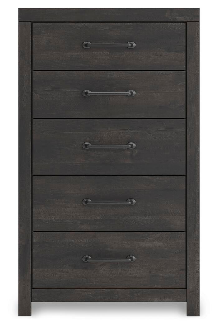 Hollivern  Panel Bed, Dresser, Mirror, Chest And Nightstand