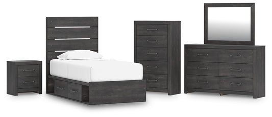 Hollivern  Panel Bed With Storage, Dresser, Mirror, Chest And Nightstand