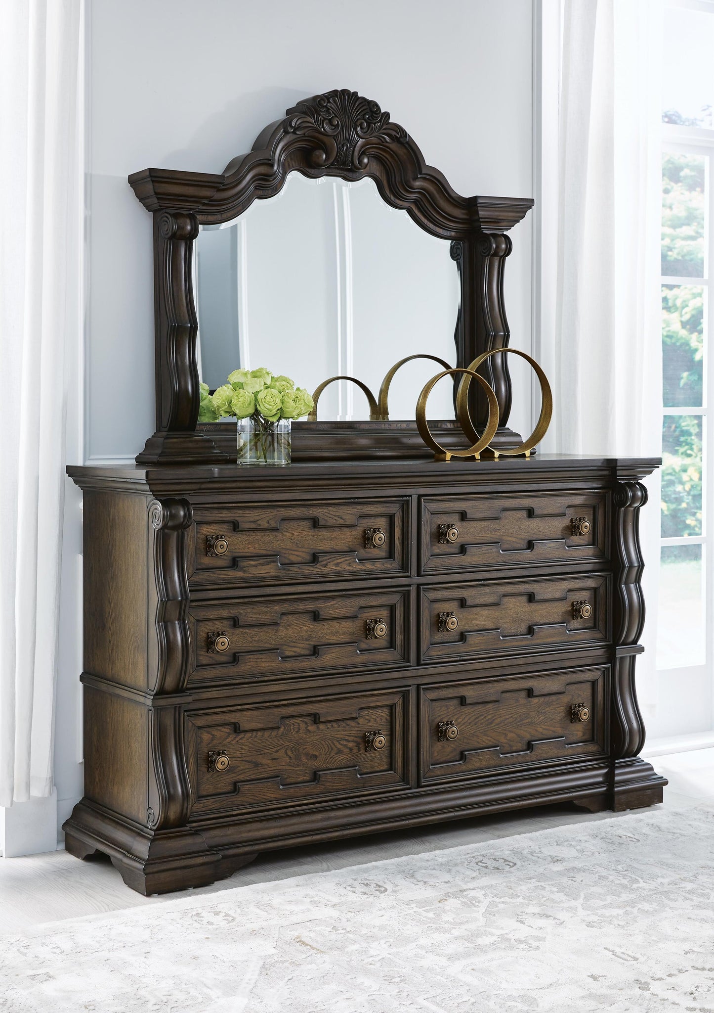 Maylee  Canopy Bed, Dresser, Mirror And Nightstand