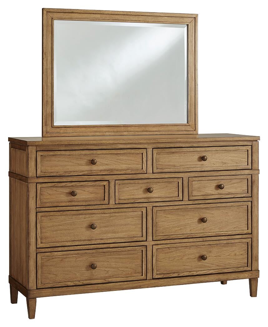 Sharlance  Upholstered Panel Bed, Dresser And Mirror
