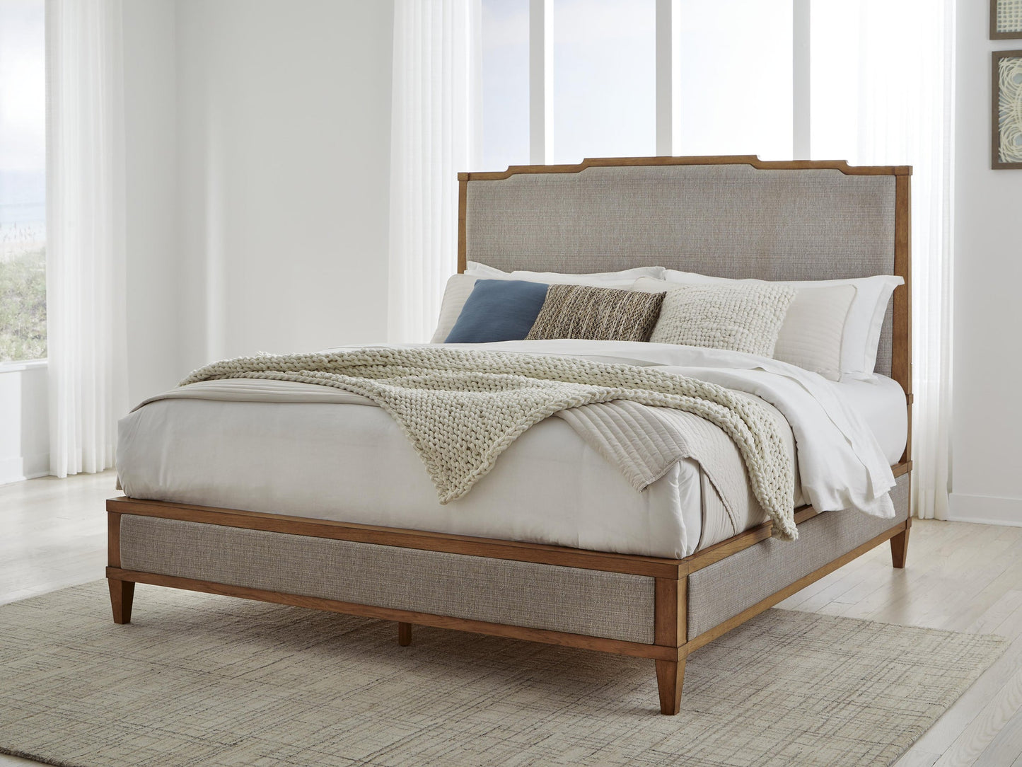 Sharlance  Upholstered Panel Bed, Dresser And Mirror